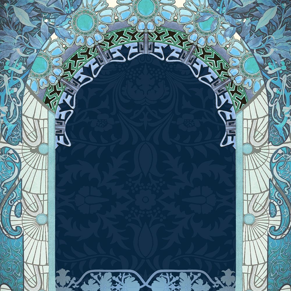 Floral art nouveau frame background, blue vintage botanical illustration. Remixed by rawpixel.