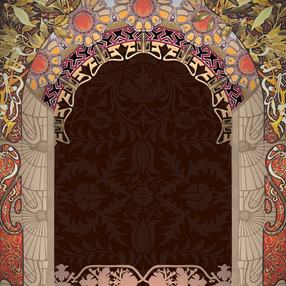 Floral art nouveau frame background, brown vintage botanical illustration. Remixed by rawpixel.