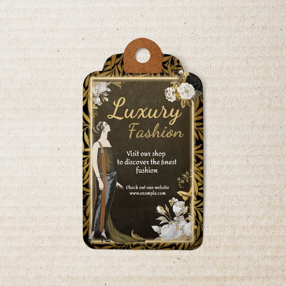 Clothing tag mockup, inspired by George Barbier's famous artwork psd. Remixed by rawpixel.