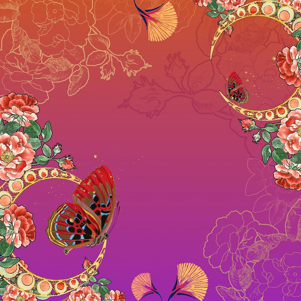 Vintage floral butterfly background, pink gradient design. Remixed by rawpixel.