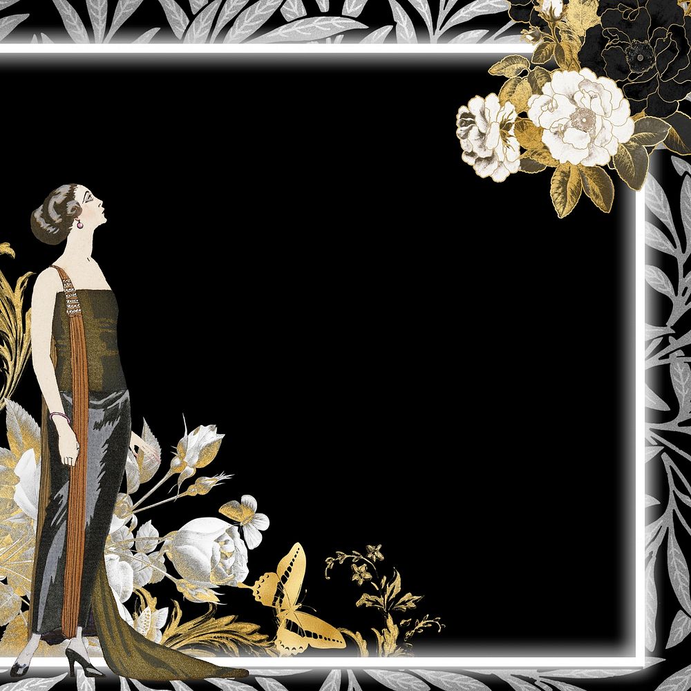 1920s woman fashion frame background, George Barbier's famous illustration. Remixed by rawpixel.