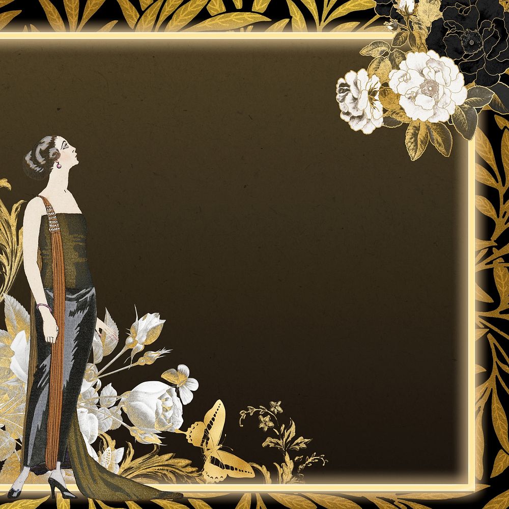 1920s woman fashion frame background, George Barbier's famous illustration. Remixed by rawpixel.