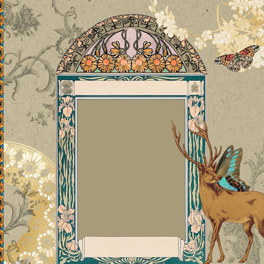 Art nouveau frame background, vintage animal ornament. Remixed by rawpixel.