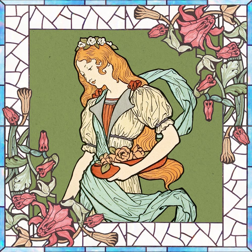 Eug&egrave;ne Grasset's woman, vintage art nouveau illustration. Remixed by rawpixel.