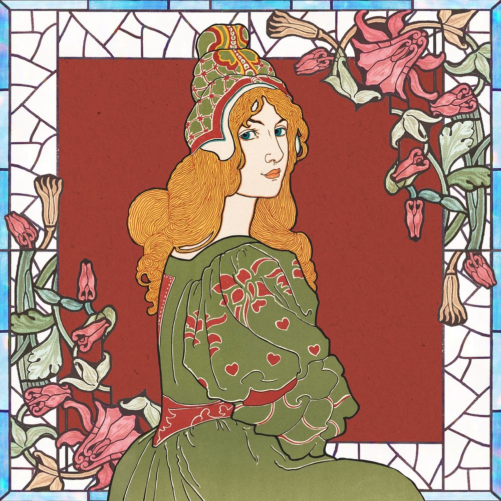 Louis Rhead's Jane portrait, vintage art nouveau illustration. Remixed by rawpixel.