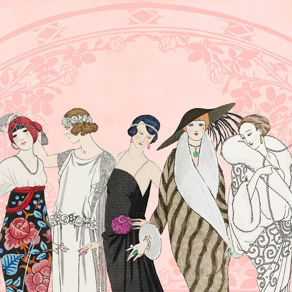 George Barbier's women, vintage fashion illustration. Remixed by rawpixel.