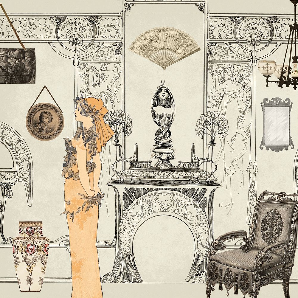 Vintage woman, art nouveau illustration by William Martin Johnson. Remixed by rawpixel.