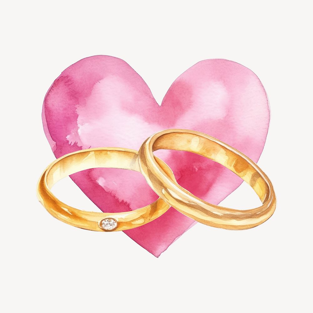 Gold wedding rings, watercolor illustration remix