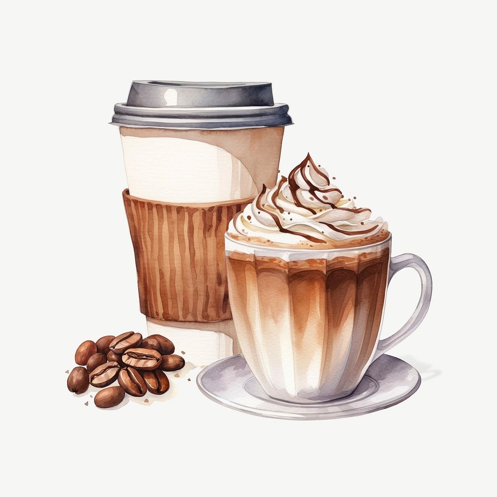 Coffee aesthetic, watercolor collage element psd