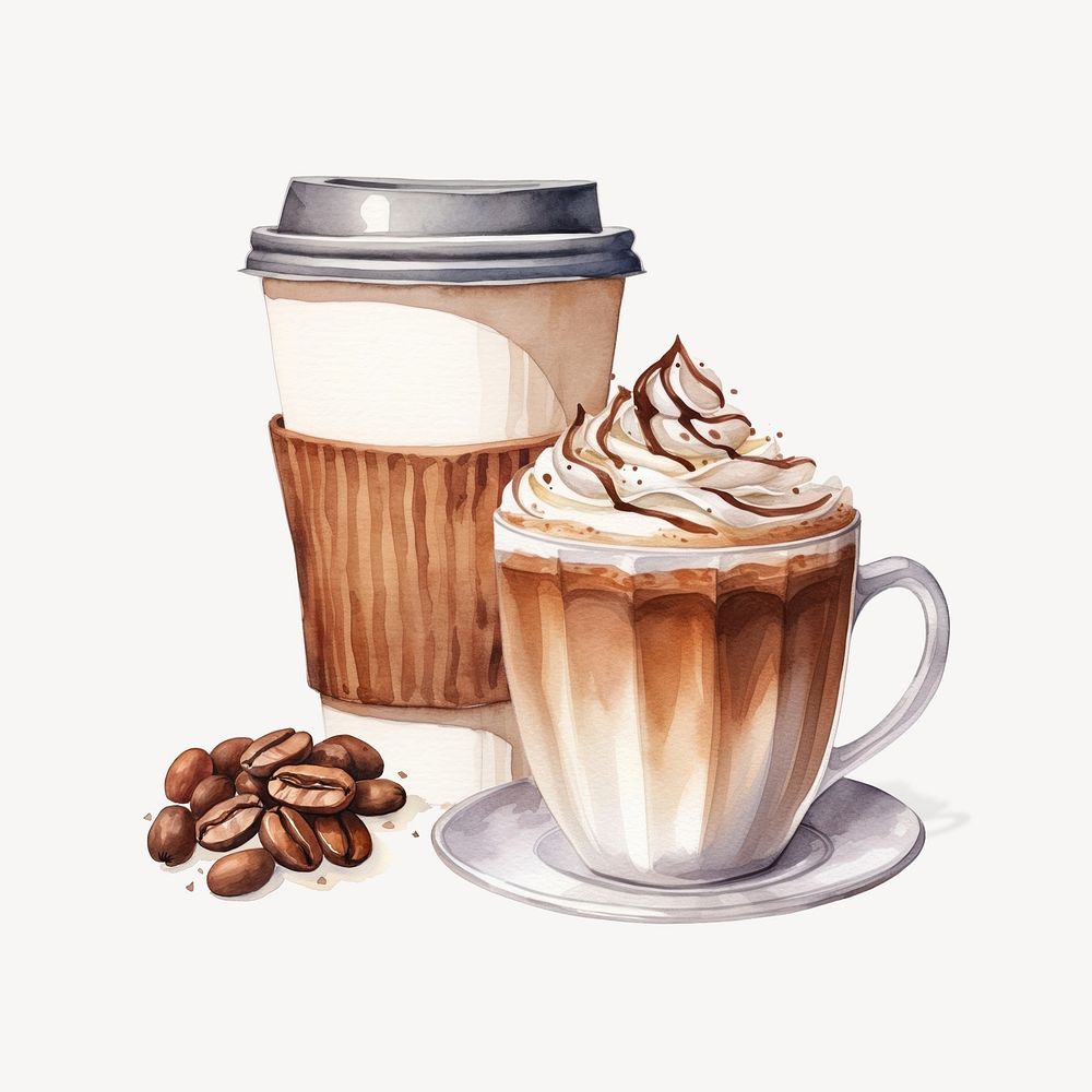 Coffee aesthetic, watercolor illustration remix