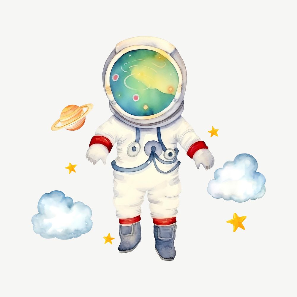 Floating astronaut, watercolor collage element psd