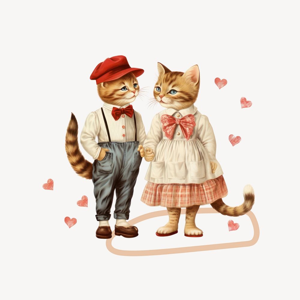 Cute cat couple, love digital art remix