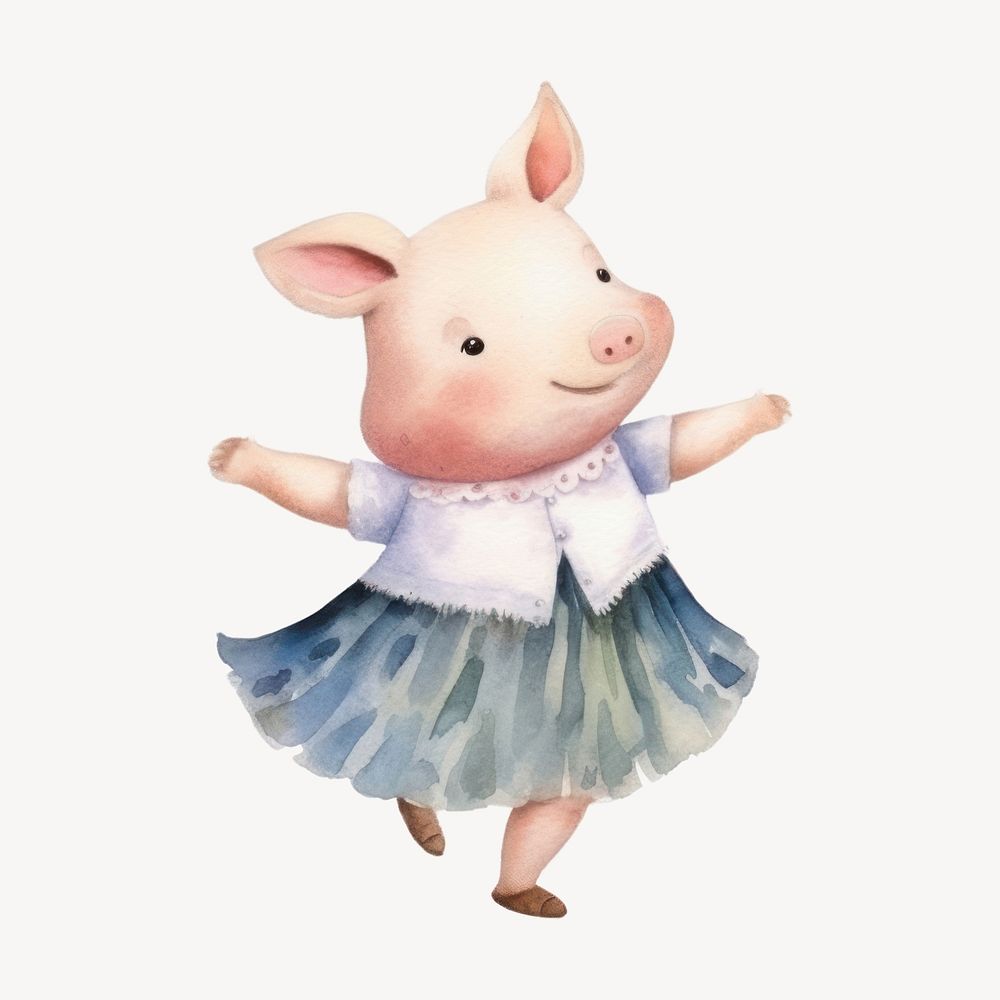 Cute pig dancing watercolor animal character illustration