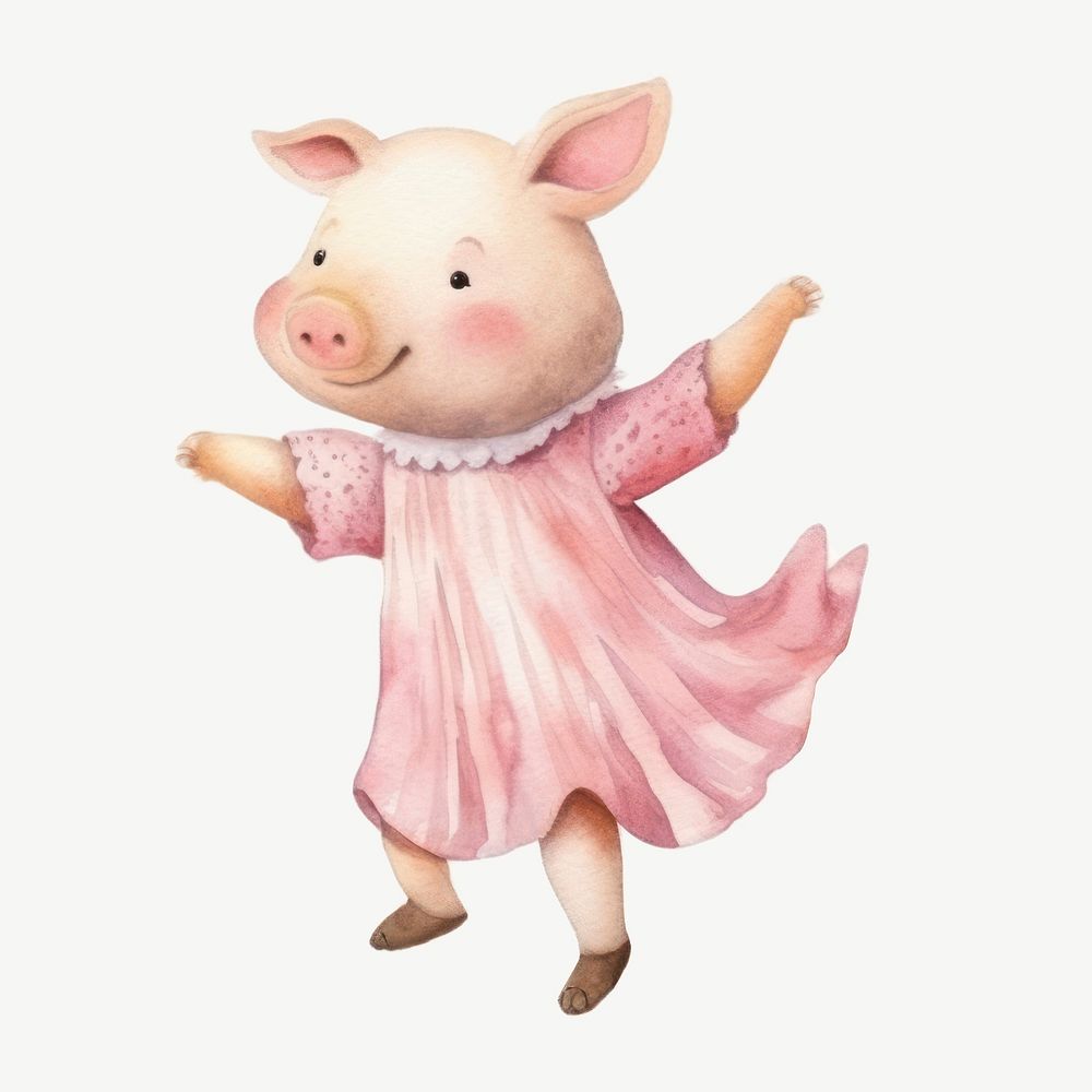 Cute pig dancing watercolor animal character illustration psd