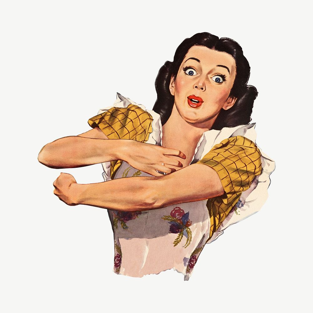 Vintage woman hugging gesture  illustration collage element