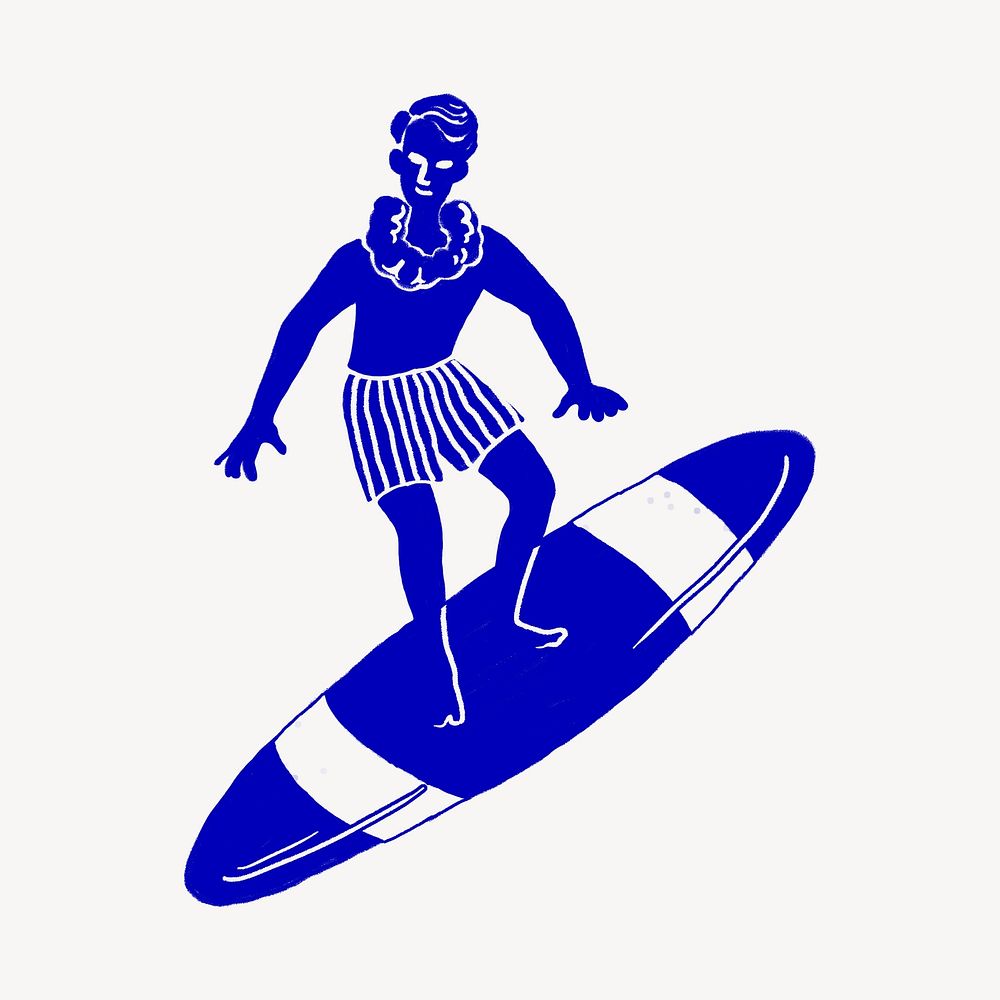 Man surfing retro travel illustration