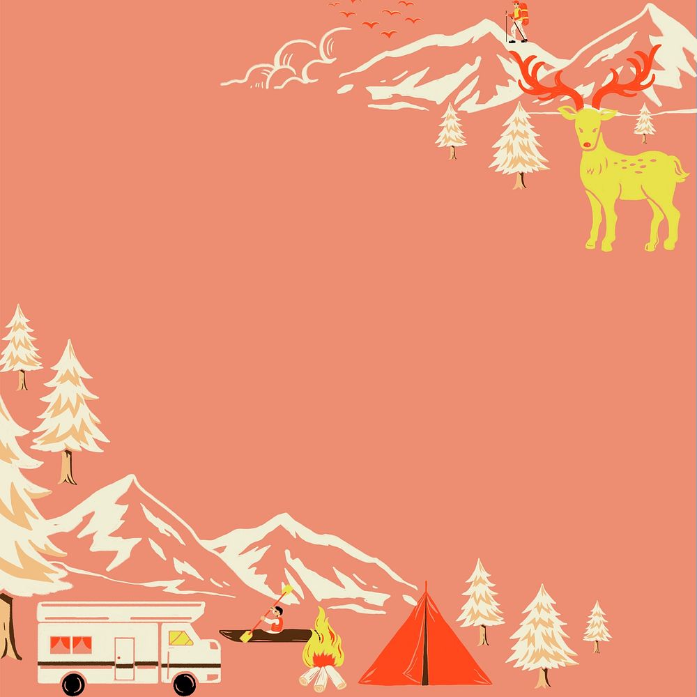  Winter travel background, retro illustration