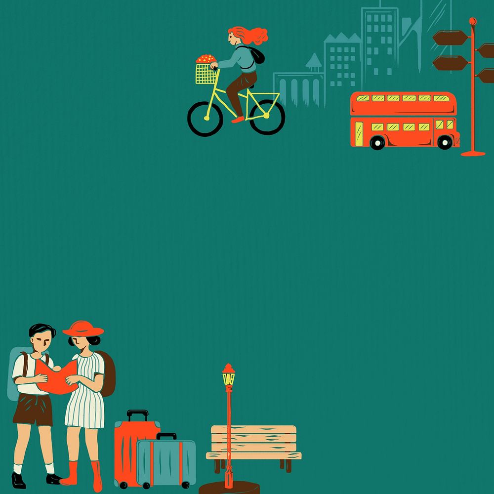 Green City travel background, retro illustration 