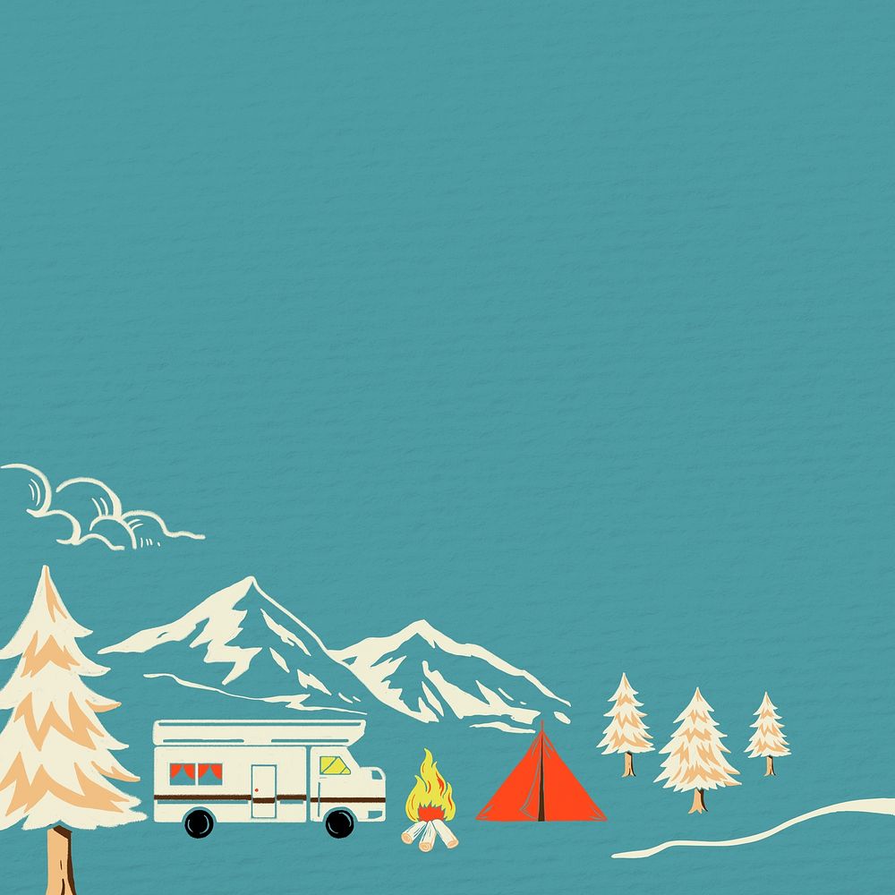  Winter travel background, retro illustration