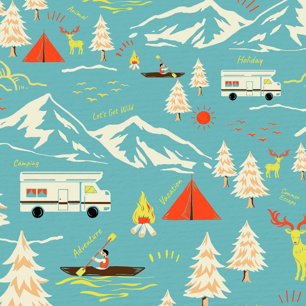 Winter travel pattern, retro illustration