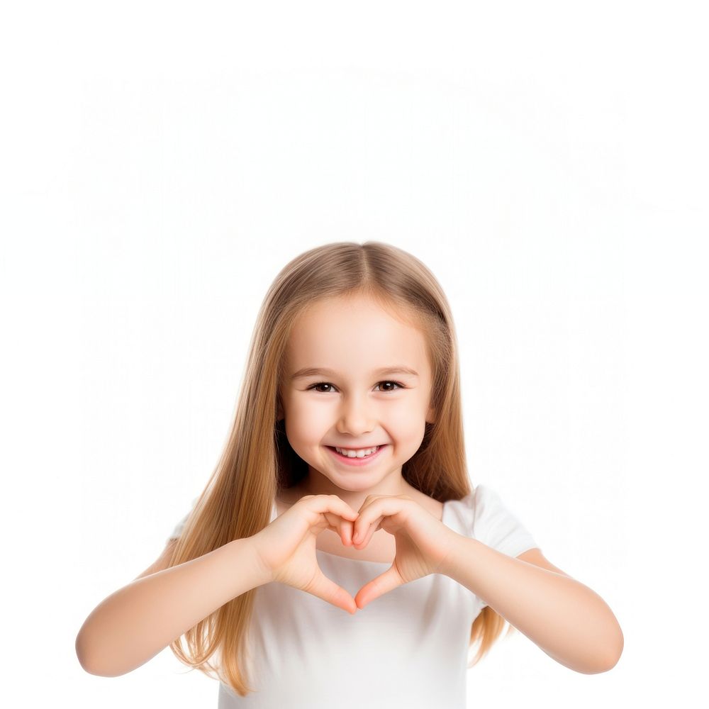 Little girl with heart-shaped hands. AI generated Image by rawpixel.