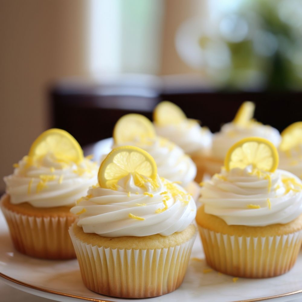 Lemon Vanilla Cupcakes cupcake lemon dessert. AI generated Image by rawpixel.