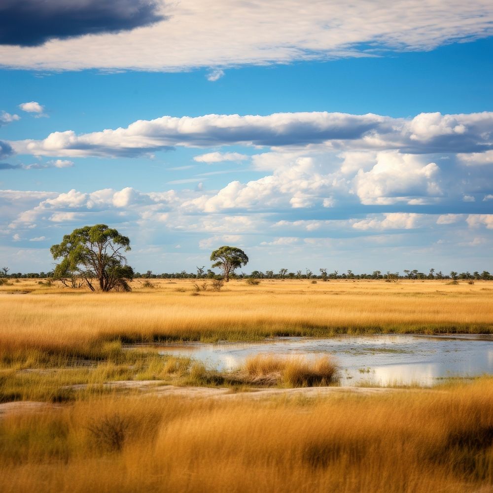 Botswana landscape grassland outdoors savanna. AI generated Image by rawpixel.