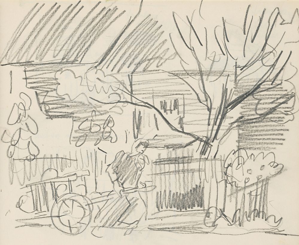 Sketchbook 16 a woman pulling a cart around the village by Arnold Peter Weisz Kubínčan