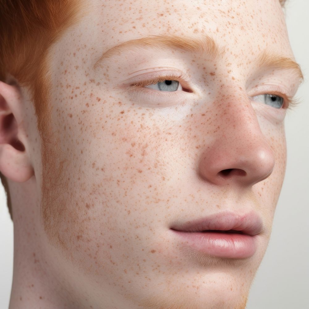 Freckle skin eye forehead. AI generated Image by rawpixel.