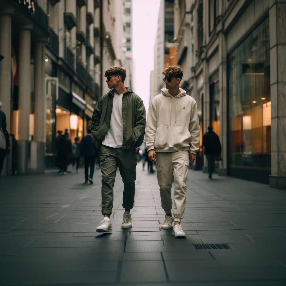 2 men street city outdoors. AI generated Image by rawpixel.
