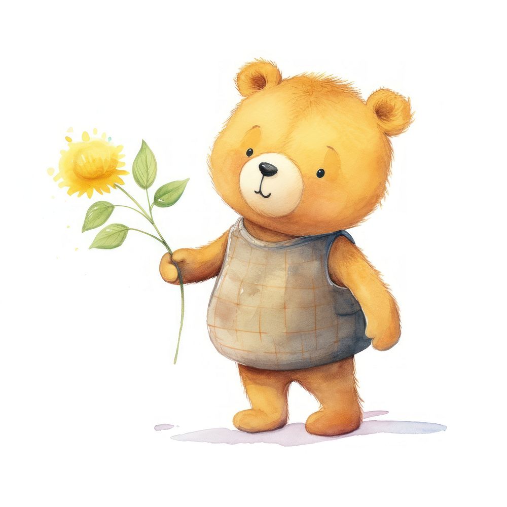 Bear hold a flower cute toy white background. AI generated Image by rawpixel.