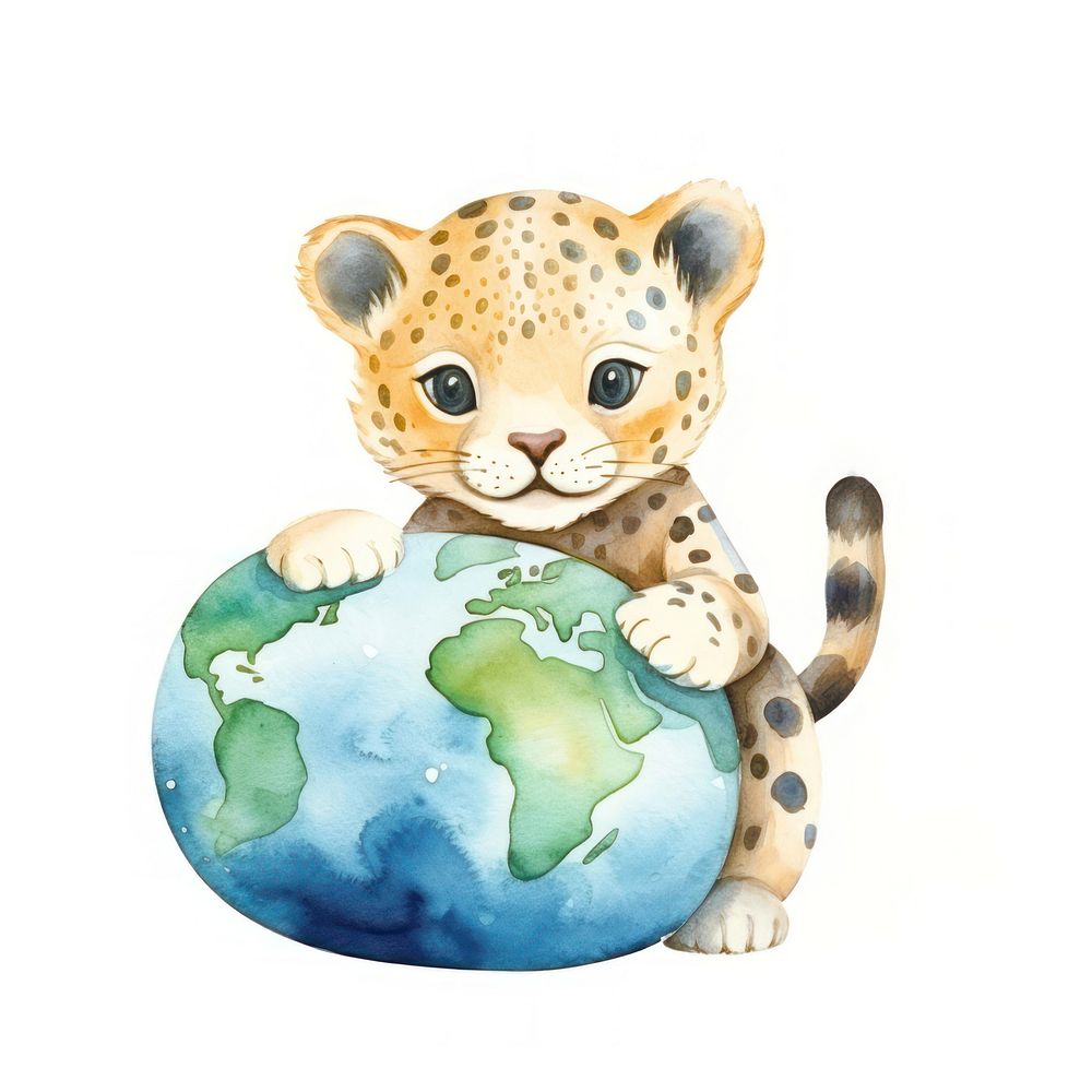 Jaguar holding small earth ball animal cheetah leopard. AI generated Image by rawpixel.
