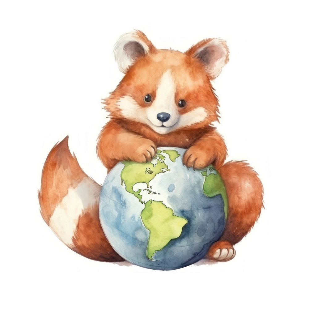 Red panda holding earth mammal animal space. AI generated Image by rawpixel.