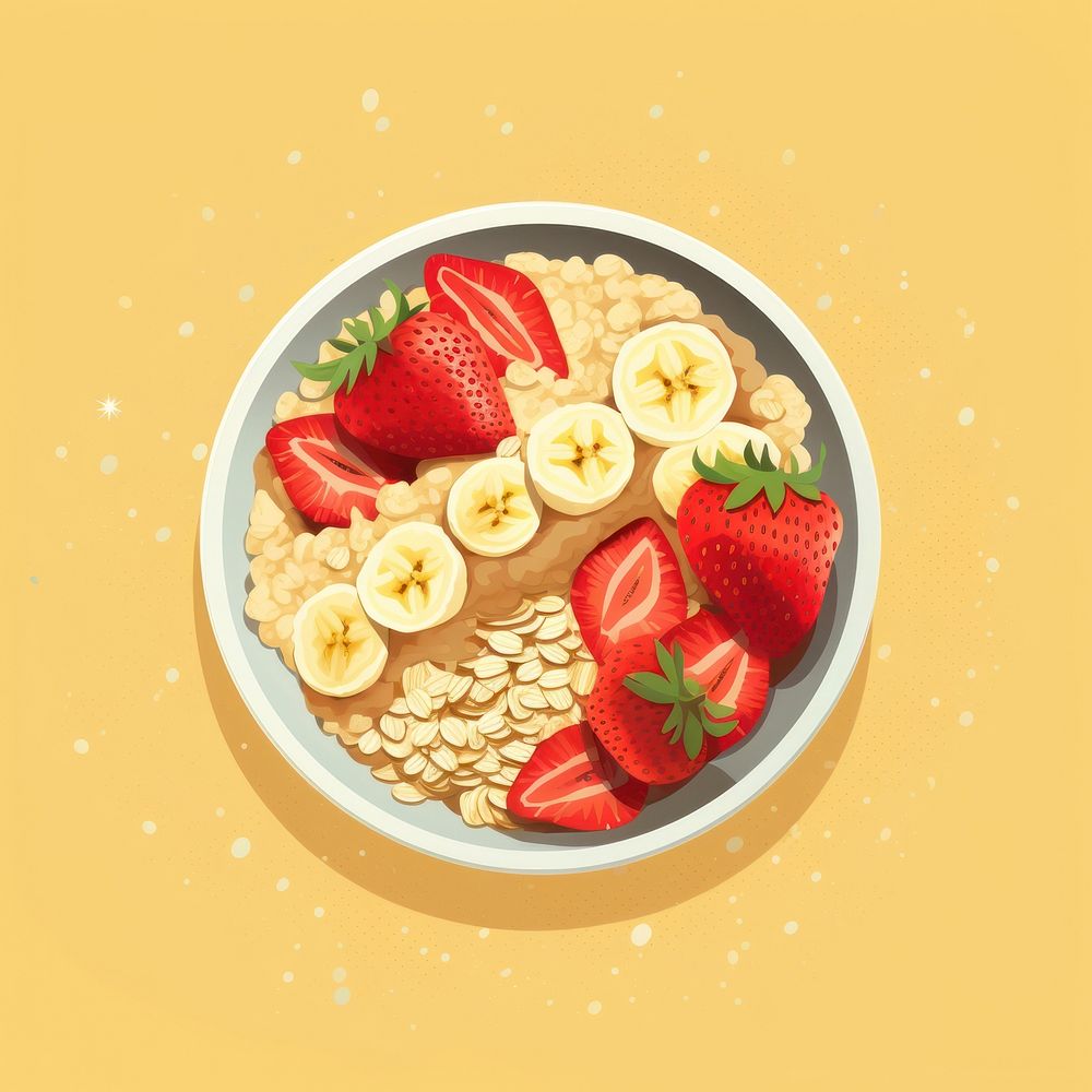Oat flakes bowl strawberry breakfast. AI generated Image by rawpixel.