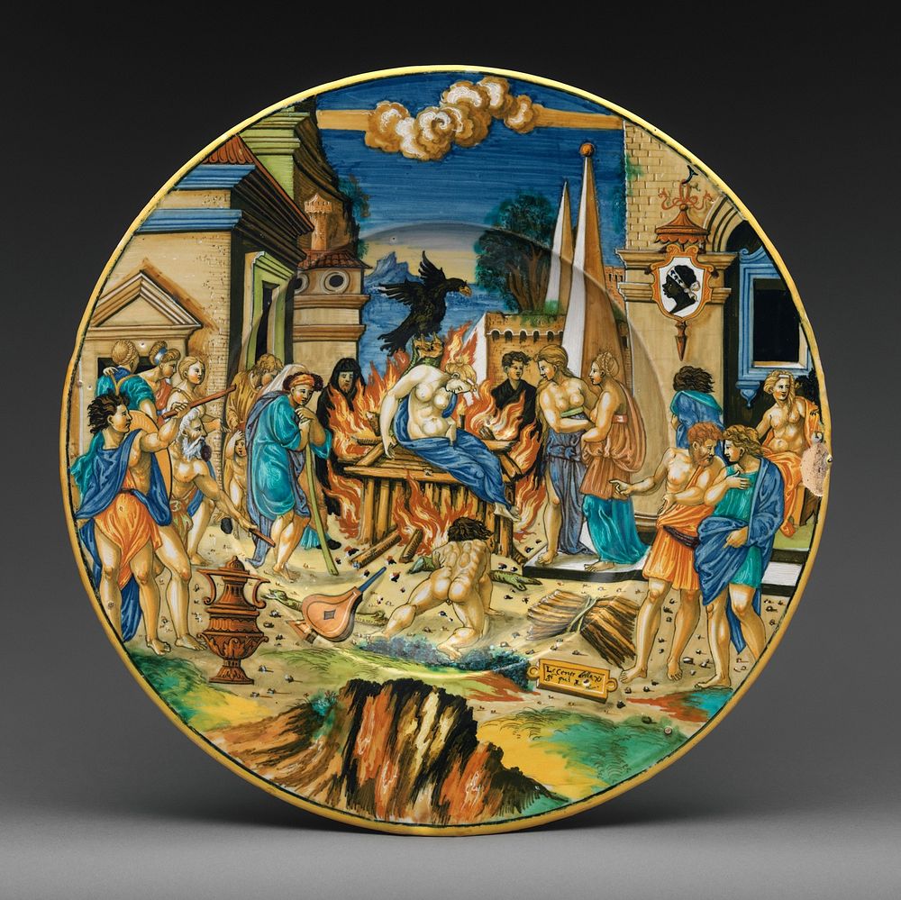 Dish with The Woman of Sestos and the Eagle and arms of the Pucci family