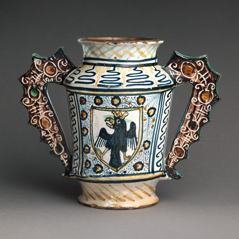 Two-handled storage jug (albarello) with crowned eagles