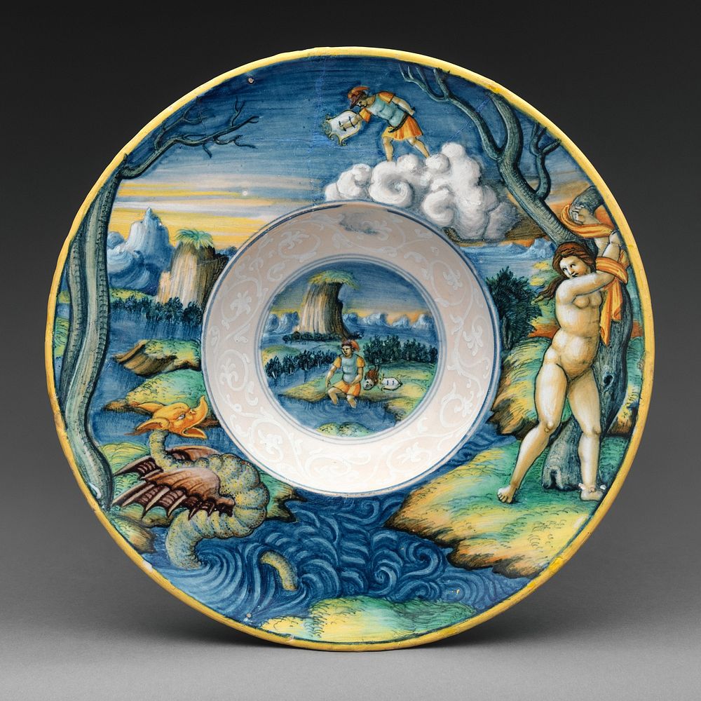 Wide-rimmed bowl with Perseus and Andromeda