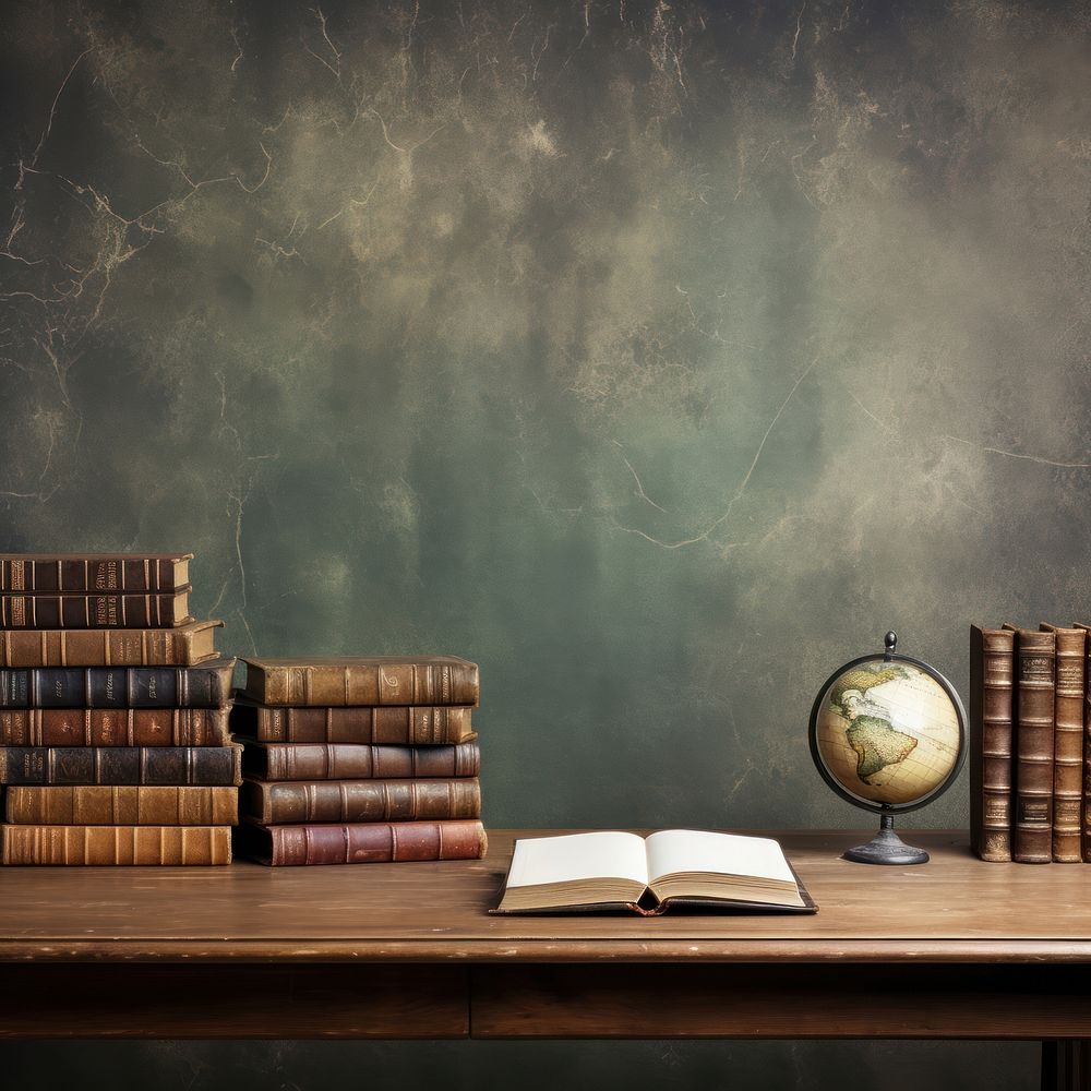 Background of a study table with books publication blackboard furniture. AI generated Image by rawpixel.
