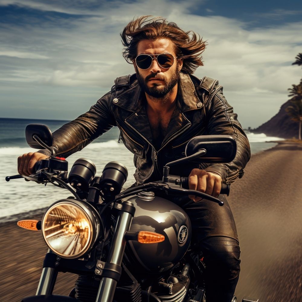 Moto helmet biker man motorcycle jacket sunglasses. AI generated Image by rawpixel.