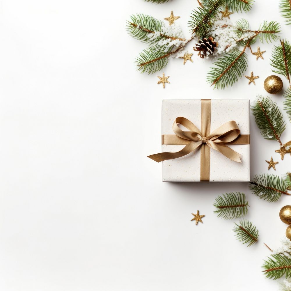 Christmas gift box ribbon plant tree celebration. AI generated Image by rawpixel.
