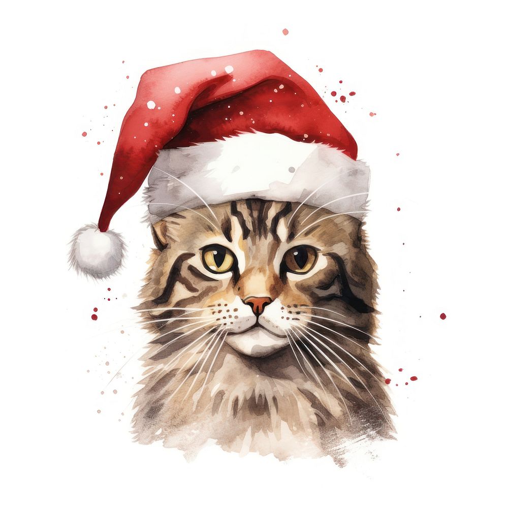 Cat christmas portrait drawing. AI generated Image by rawpixel.