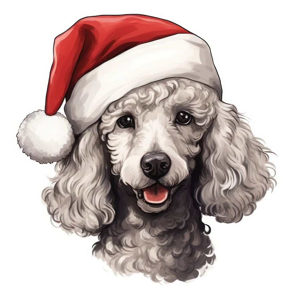 Poodle drawing christmas mammal. AI generated Image by rawpixel.