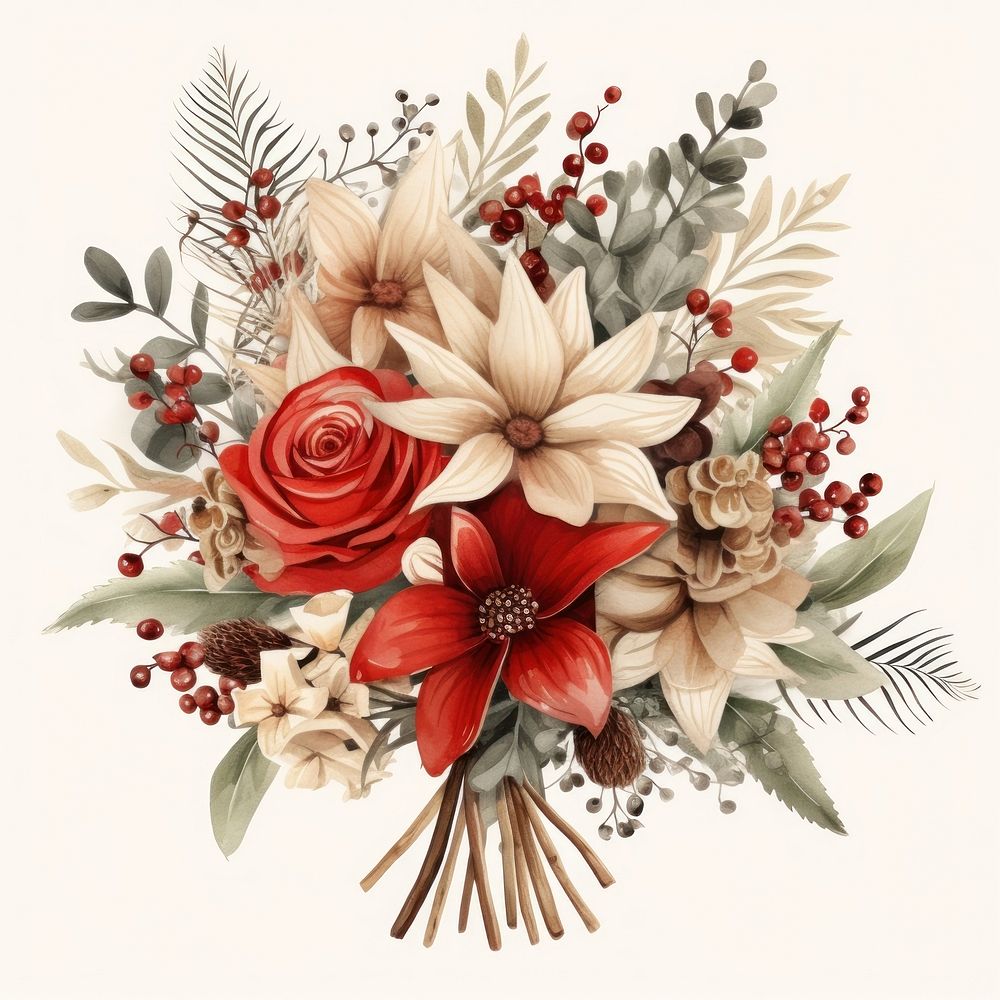 Chirstmas flower bouquet pattern plant art. AI generated Image by rawpixel.
