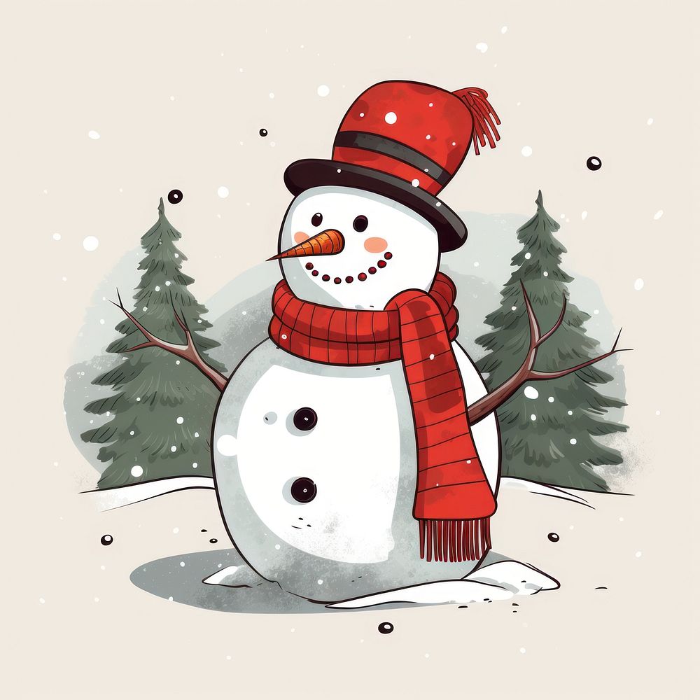 Snowman christmas drawing winter. AI generated Image by rawpixel.