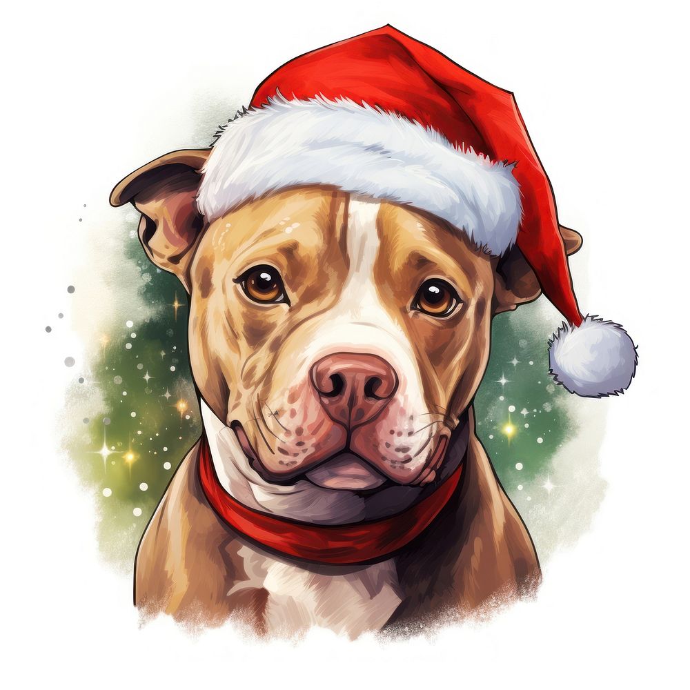 Pitbull christmas bulldog drawing. AI generated Image by rawpixel.