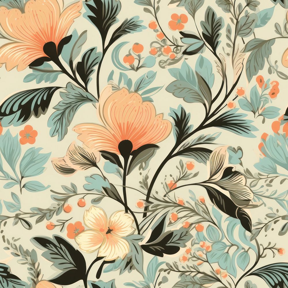 Vintage pattern muted colors flower plant art. AI generated Image by rawpixel.