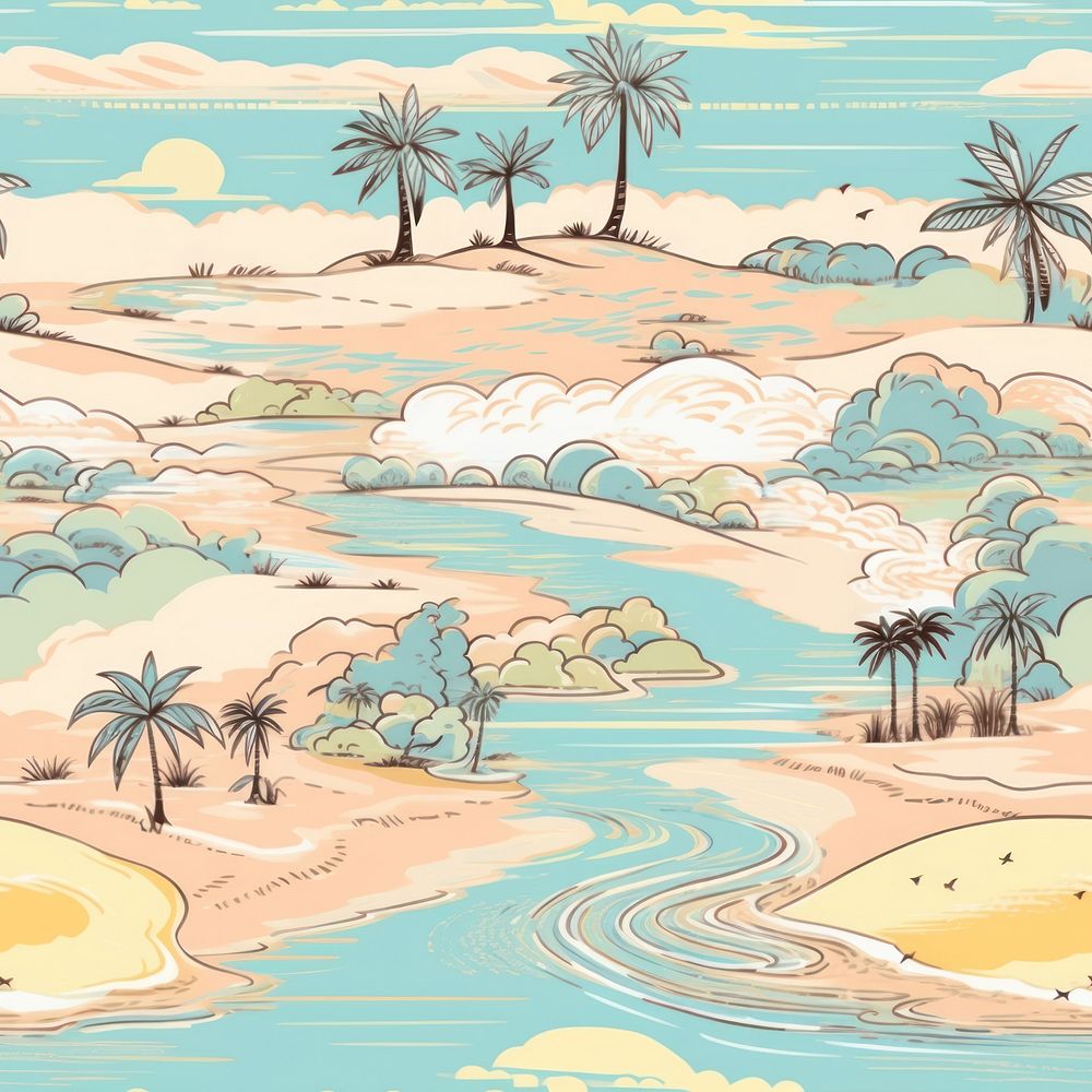 Pastel vintage beach pattern outdoors drawing nature. 
