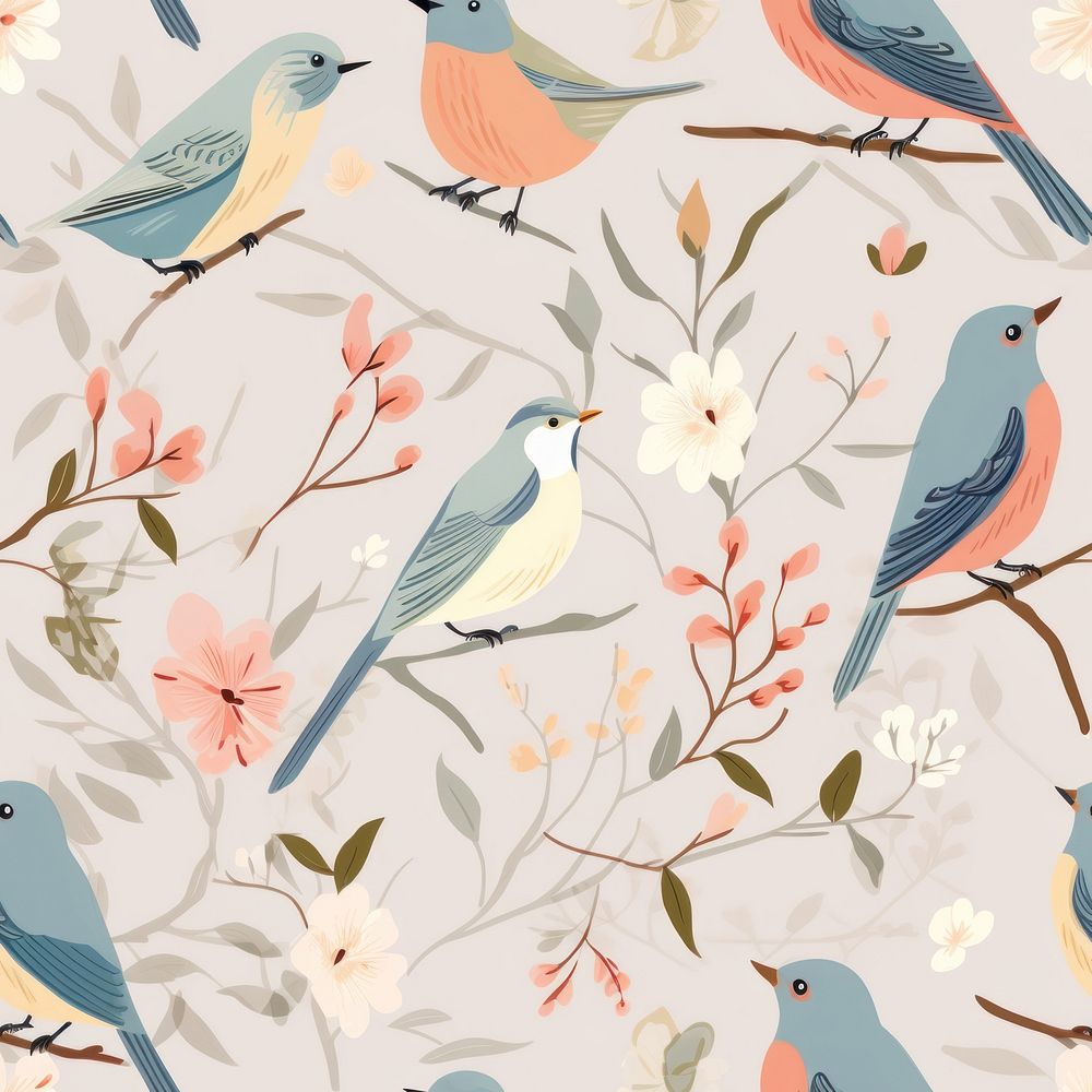 Pastel vintage bird pattern animal backgrounds wallpaper. 