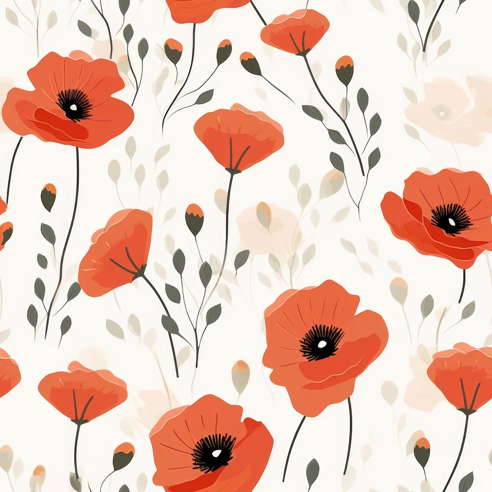 Poppy flower pattern backgrounds . AI generated Image by rawpixel.