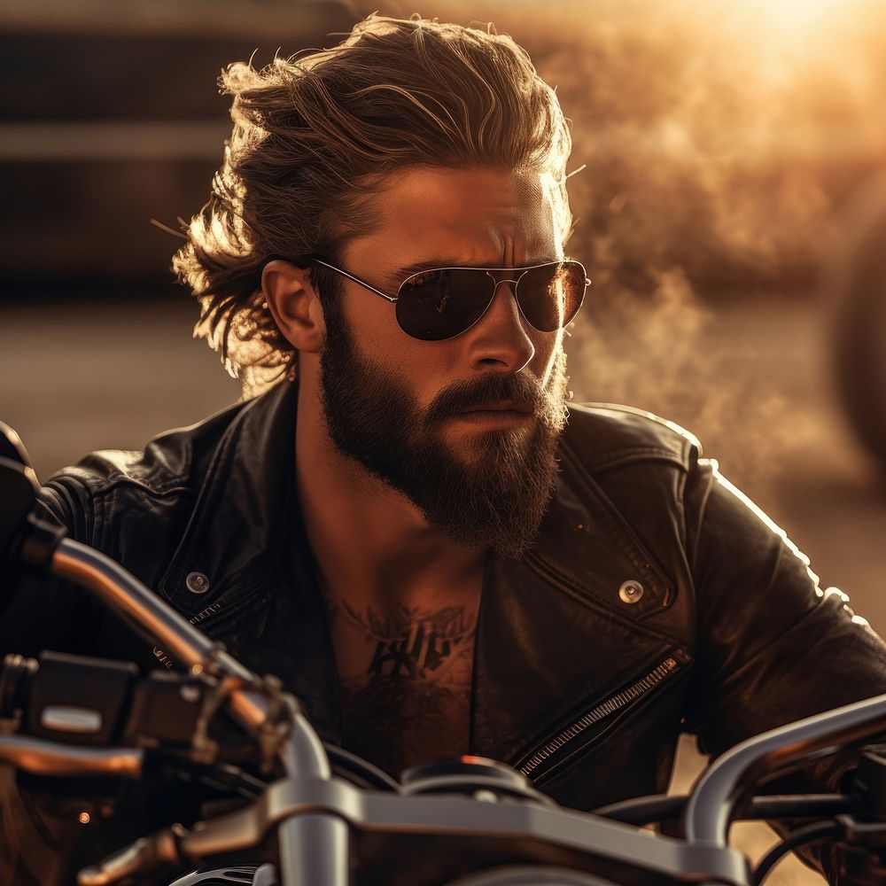 Male biker motorcycle portrait sunlight. AI generated Image by rawpixel.